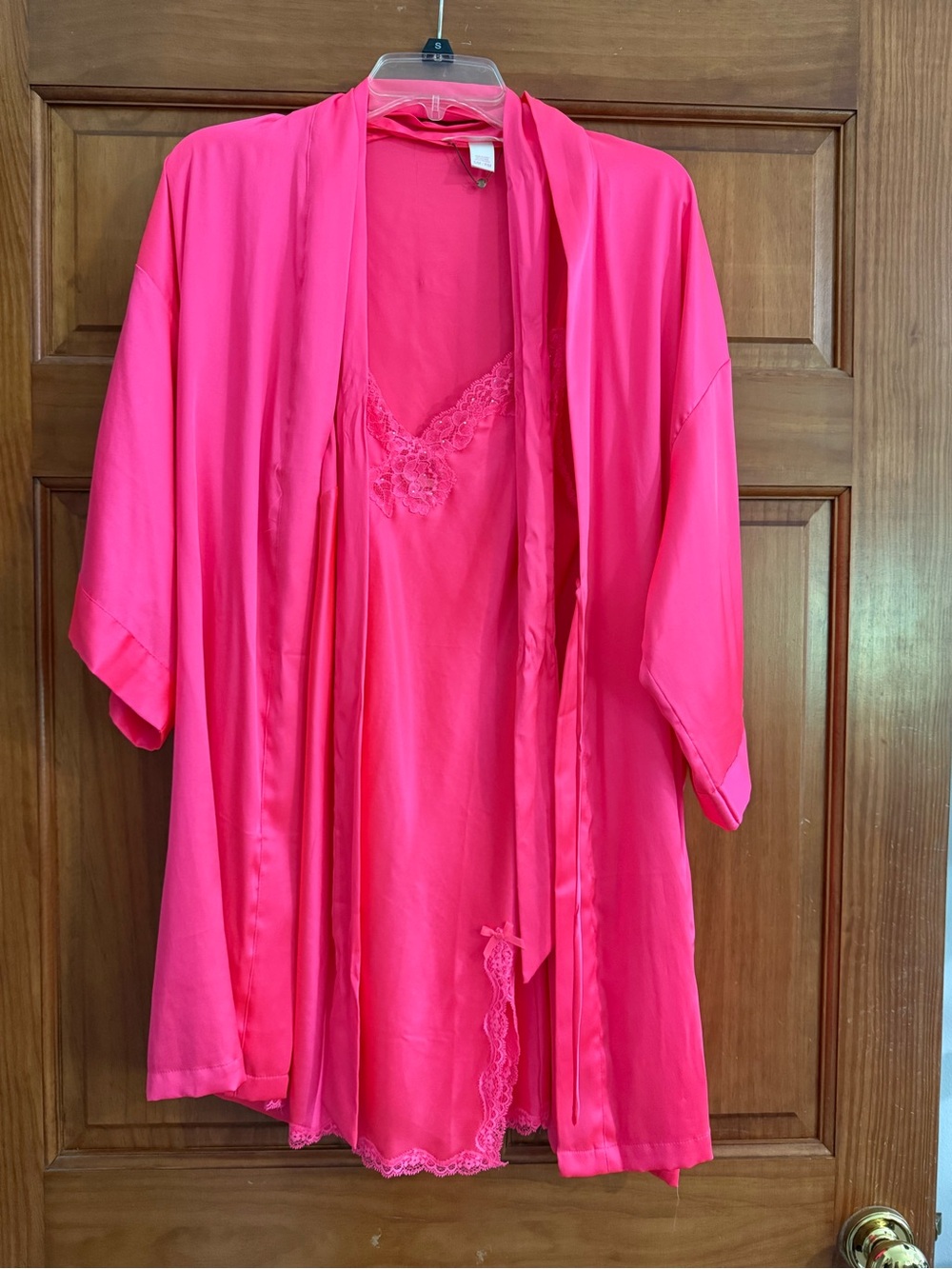 Victoria's Secret Hot Pink Satin Chemise & Robe Set S/M